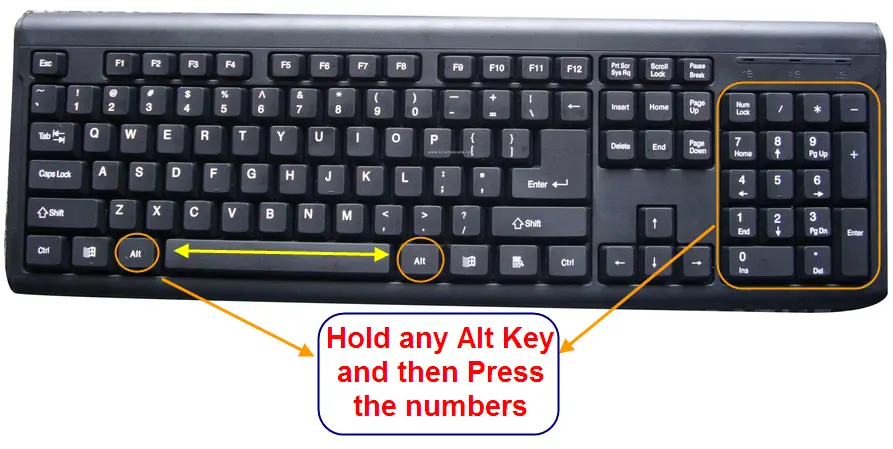 Alt Key Codes Windows 7