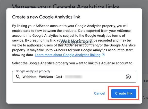 Create Link for GA4 Property