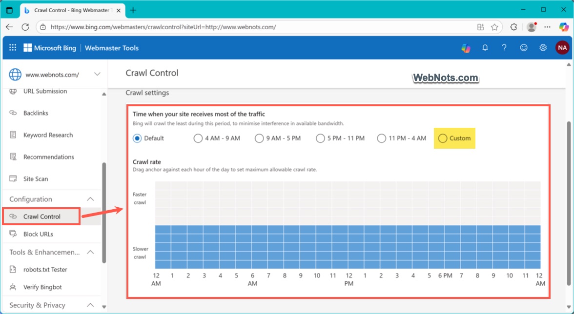 Bing Crawl Control Settings