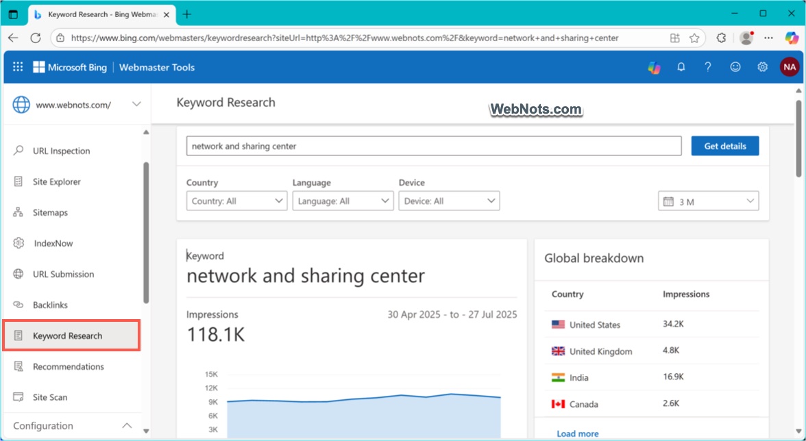 Keyword Research in Bing Webmaster Tools