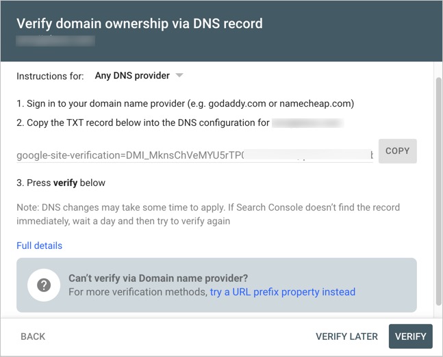 Using DNS Verification Method