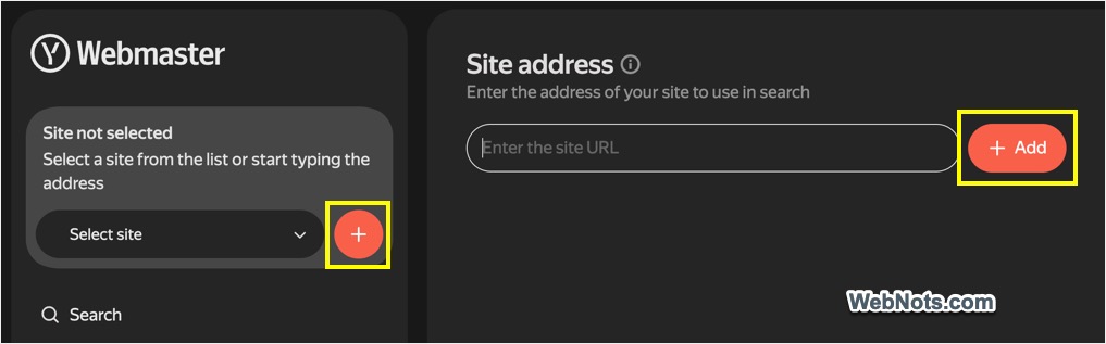 Add Your Site Address in Yandex