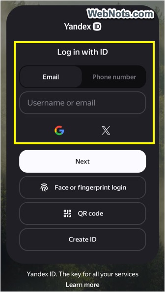 Create a Yandex ID