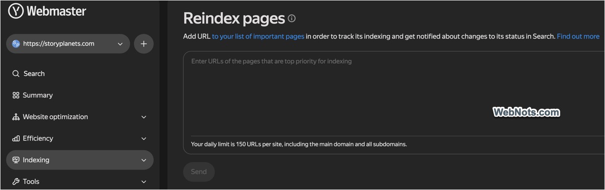 Reindex Pages in Yandex Webmaster Tools Account