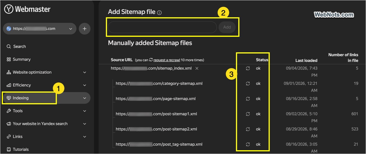 XML Sitemap Submitted in Yandex