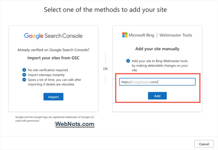 Enter Correct URL to Add