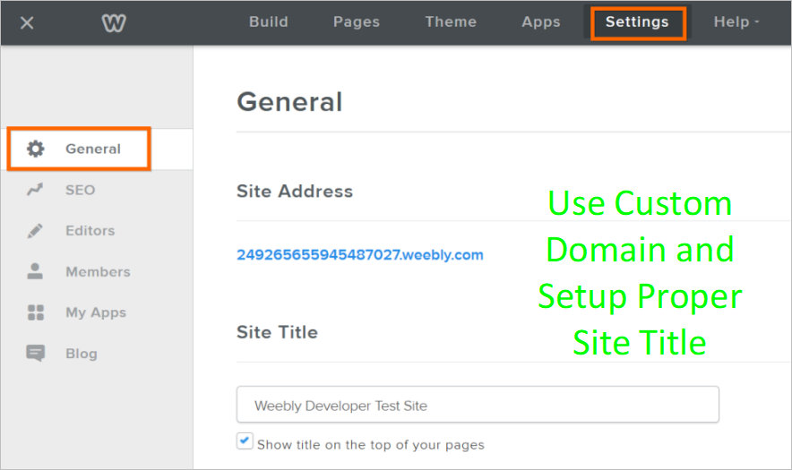 Weebly Domain and Title Setup