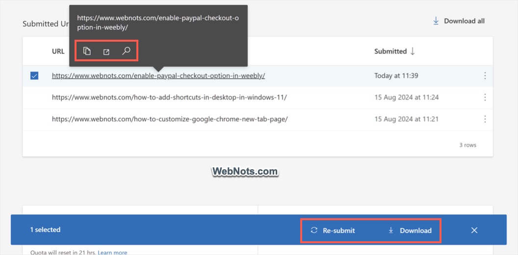 Resubmit or Inspect Submitted URL