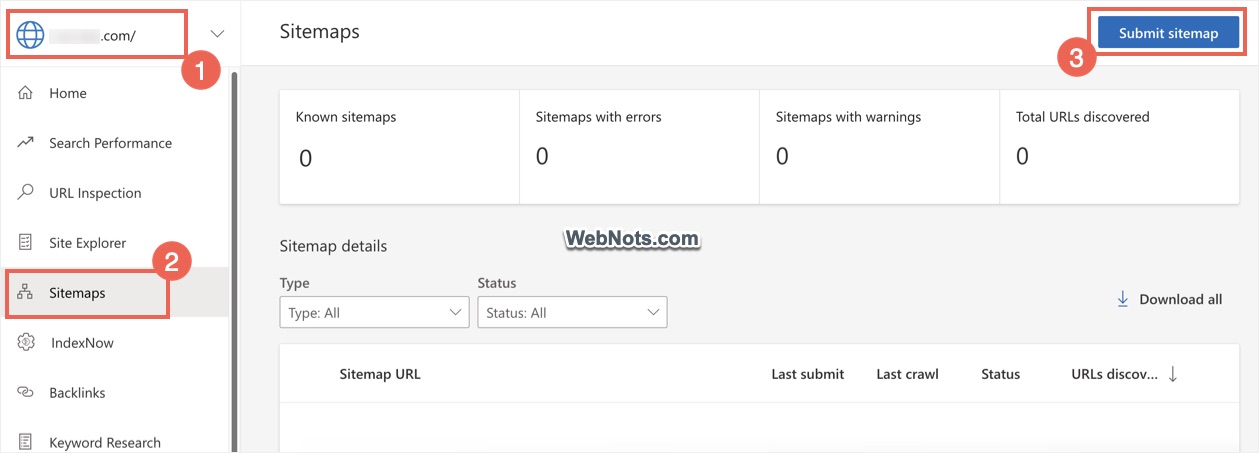 Submit Sitemap Option in Bing Webmaster Tools