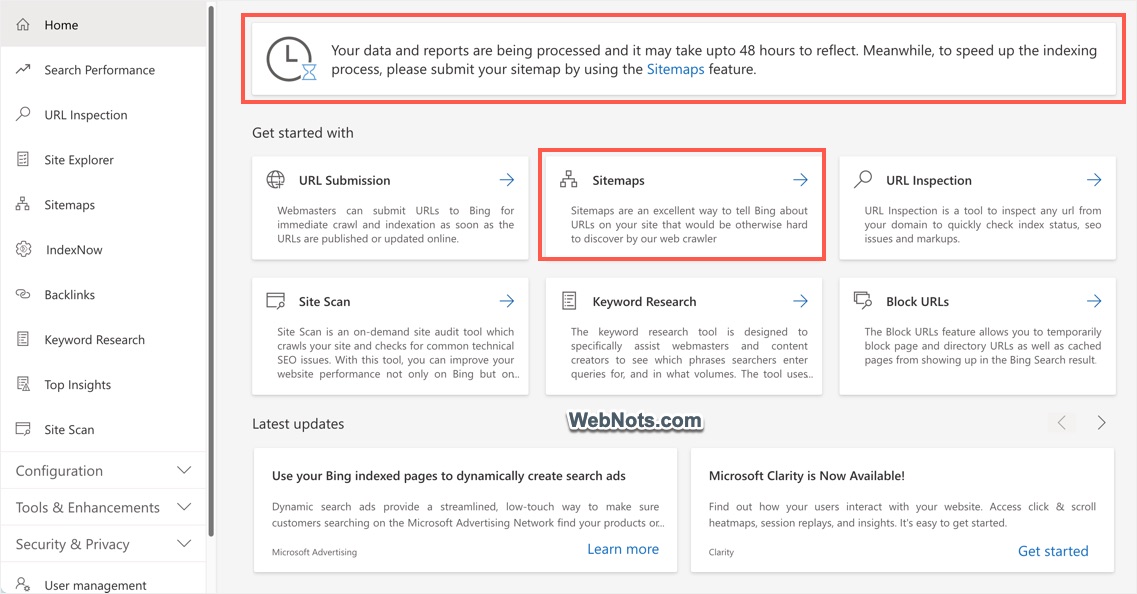 Submit Sitemap from Home