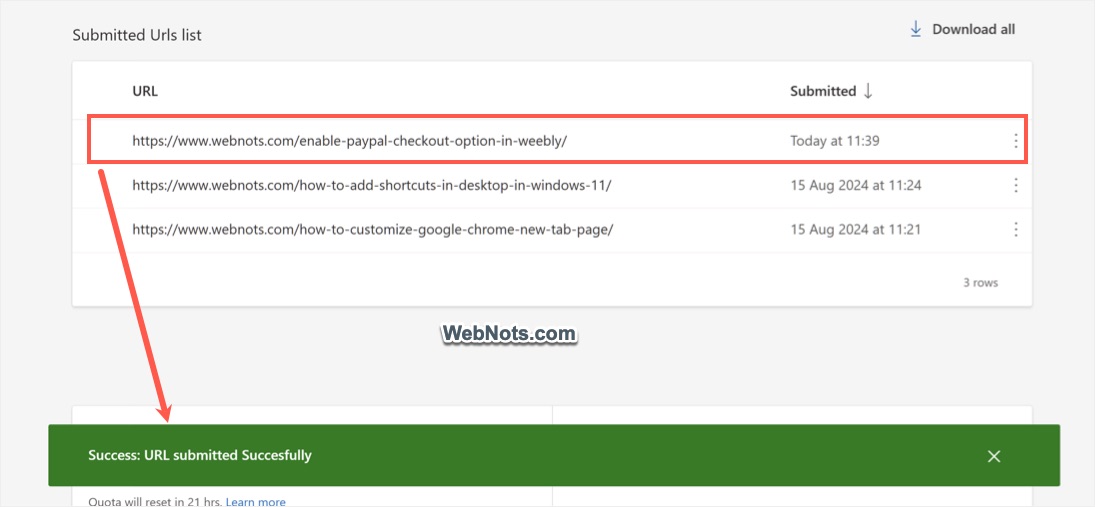 URL Submitted Successfully