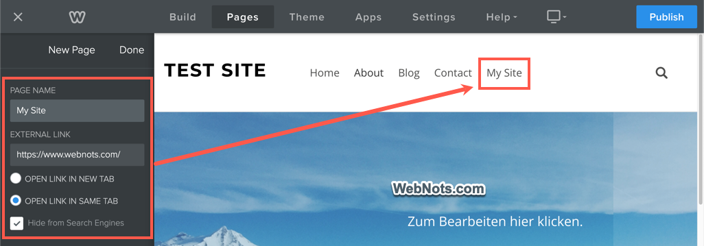 External Link Added in Menu
