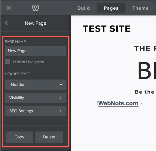 Weebly Page Settings