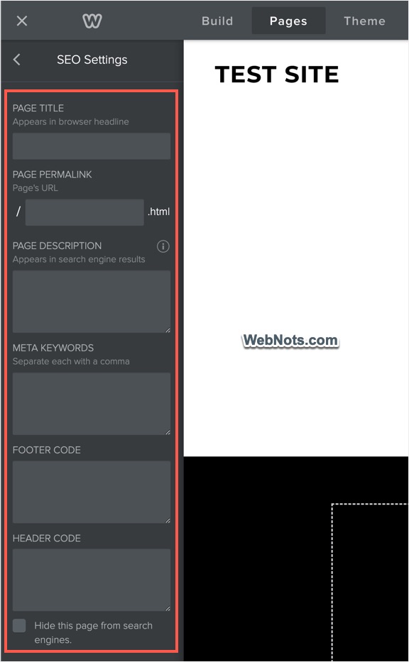 Weebly SEO Settings