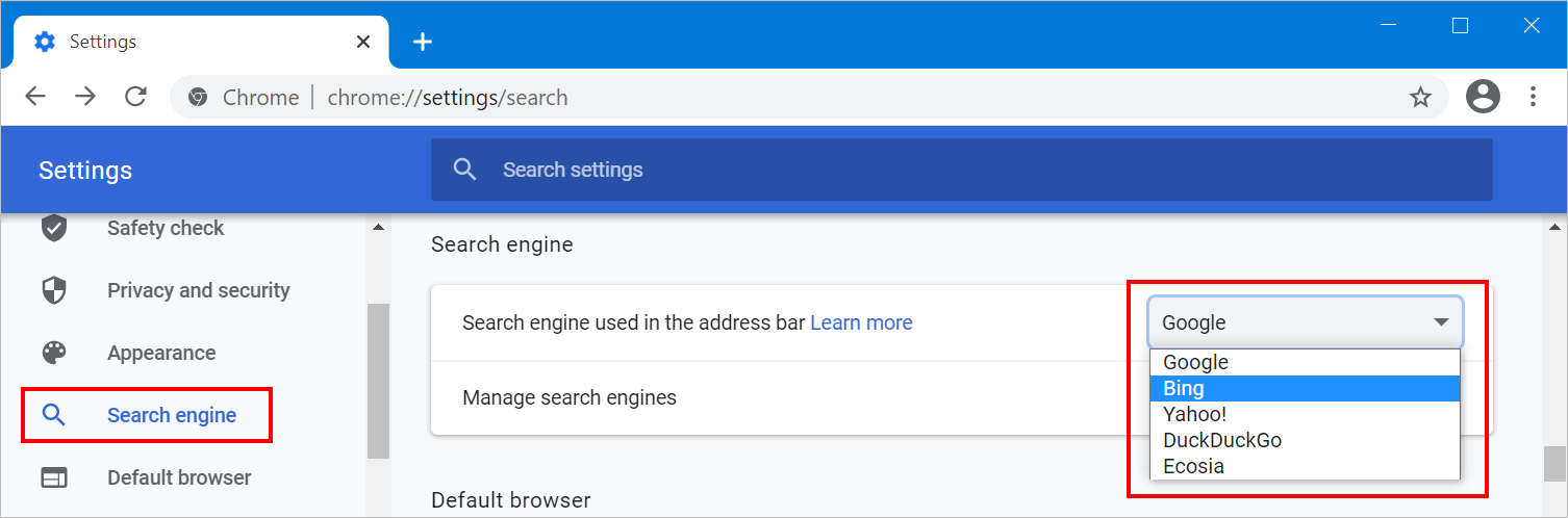 Velg Søkemotor I Chrome