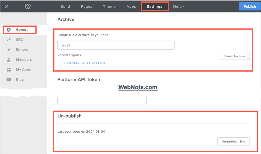 Un-publish and Archive Weebly Site