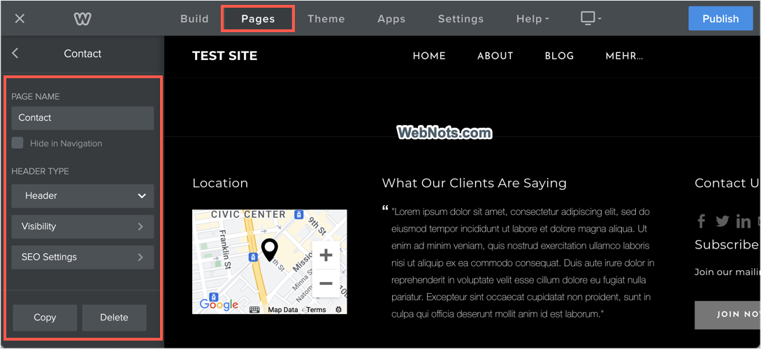 Weebly Page Level Options