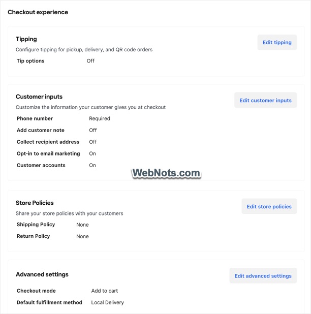 Additional Checkout Experience Settings
