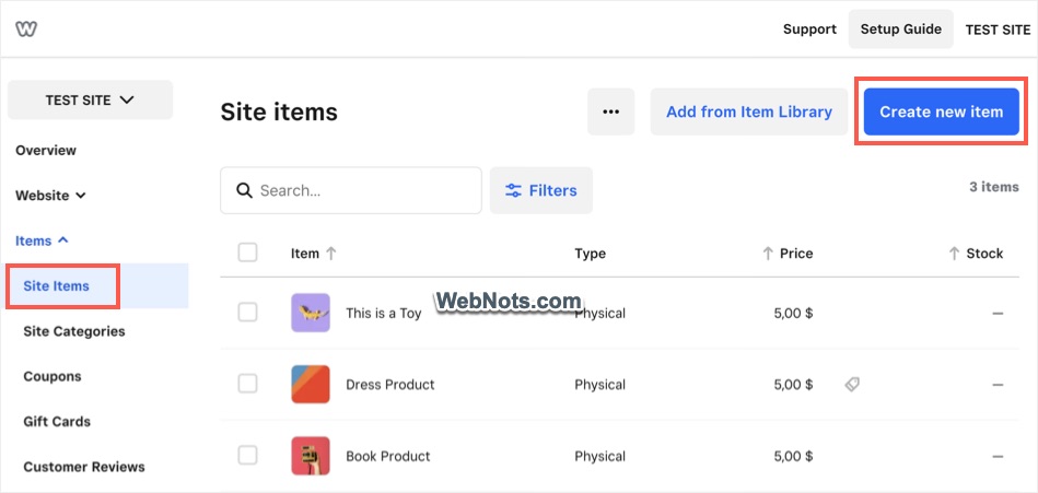 Create New Product Item