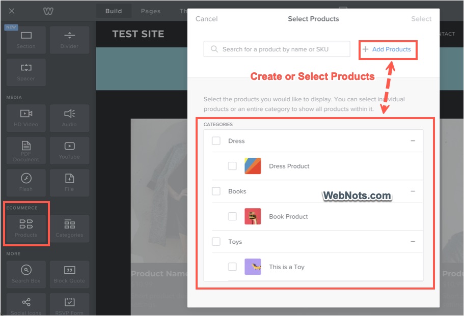 Create or Select Products in Weebly