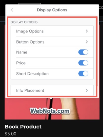 Display Options for Products Element