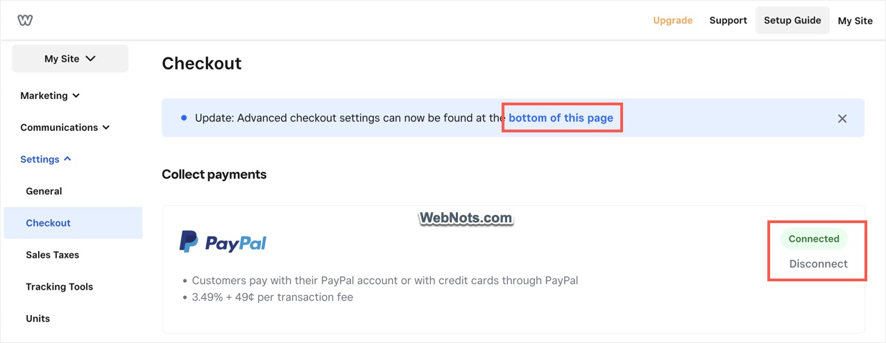 PayPal Connected with Additional Settings Enabled