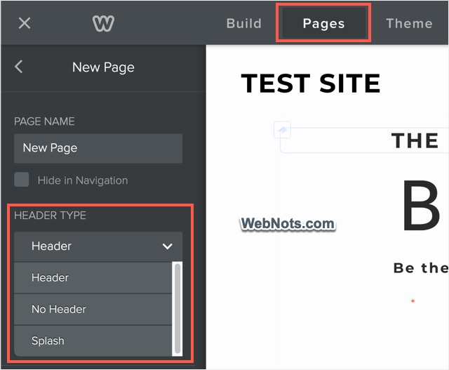 Select Header for Page