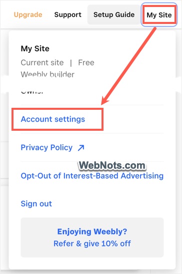 Weebly Account Settings