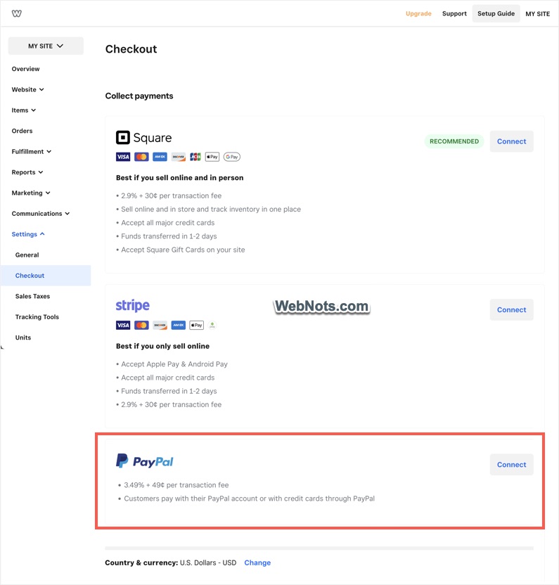 Weebly Checkout Options