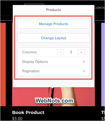 Weebly Products Element Options