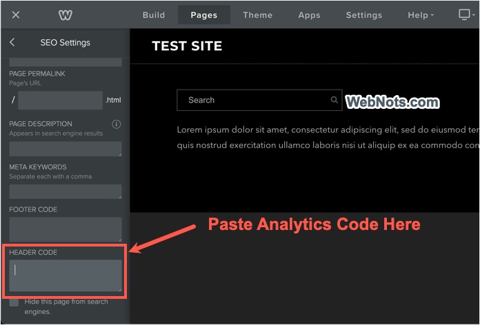 Insert Analytics Code in Weebly Page