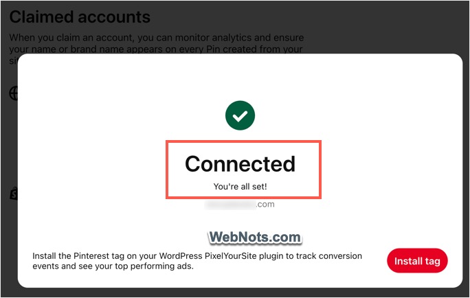 Pinterest Successfully Connected