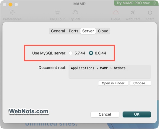 Select SQL Server in MAMP