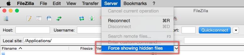 Showing Hidden Files in FileZilla