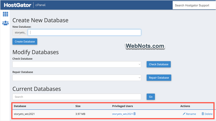 Check Created Database