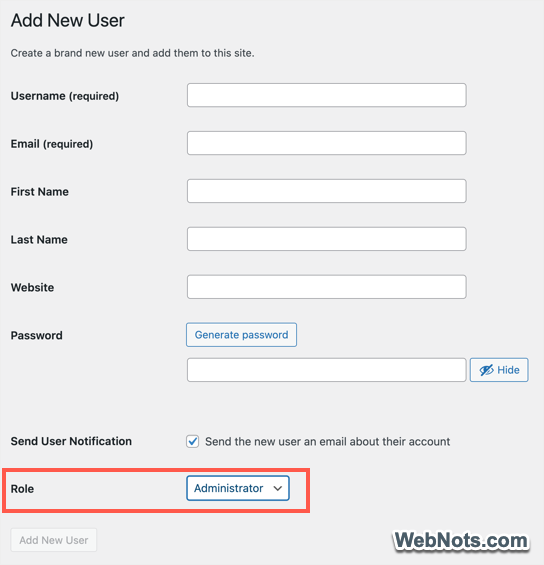 Create New Admin User in WordPress