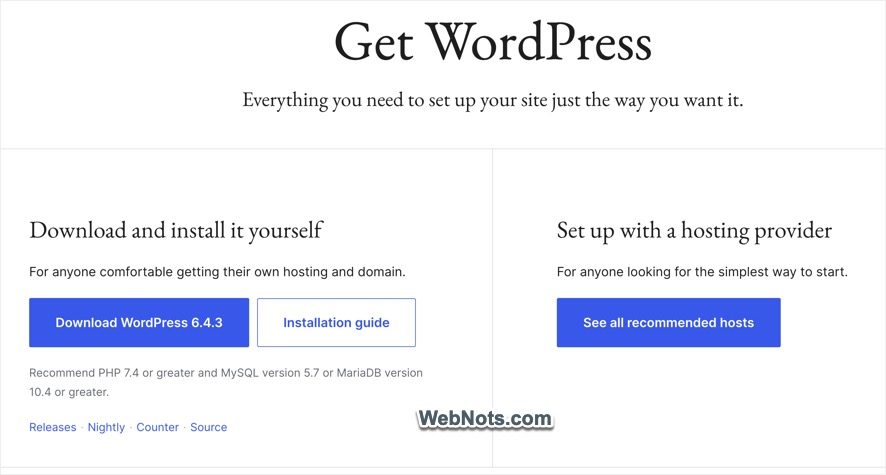 Download WordPress Installation Package