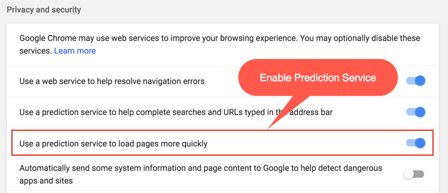 Activar el servicio de predicción en Chrome