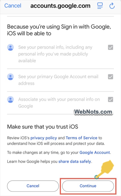 Continue with Selected Permissions