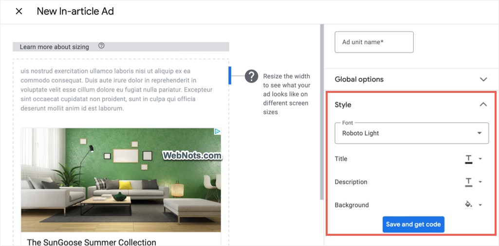 Customize Ad Style