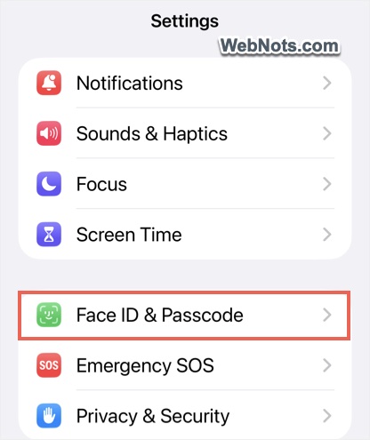 Face ID and Passcode Settings
