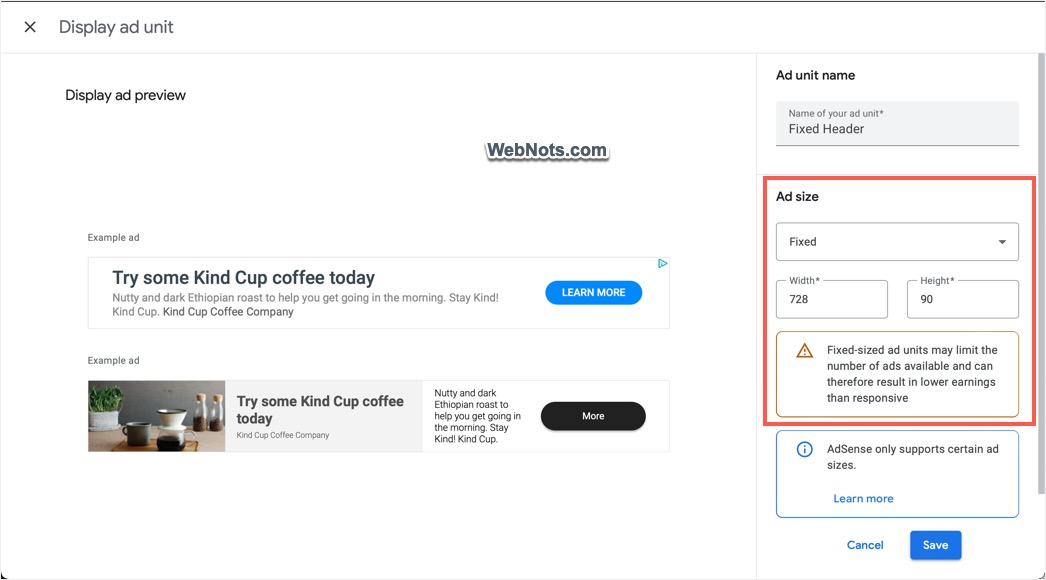 Fixed AdSense Ad Unit