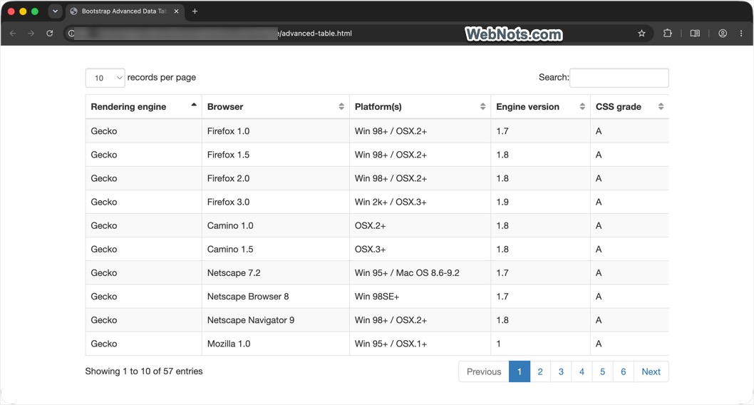 Advanced Data Table Created with Bootstrap