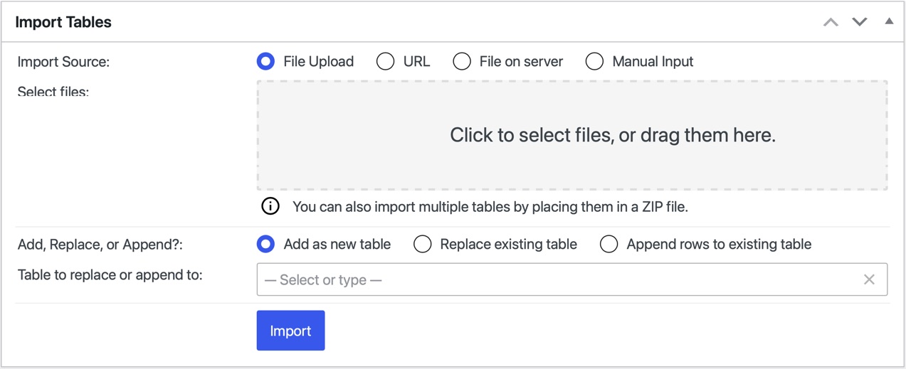 Import Tables in TablePress