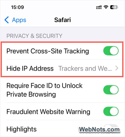 Prevent IP and Site Tracking in Safari iPhone