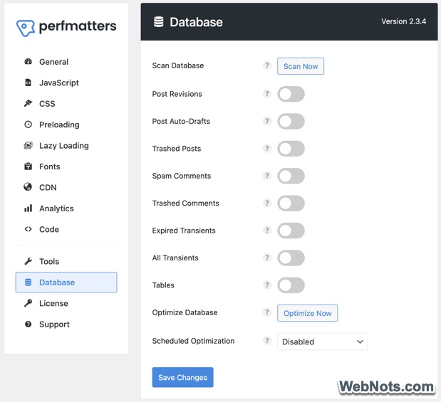 Schedule Database Optimization in Perfmatters