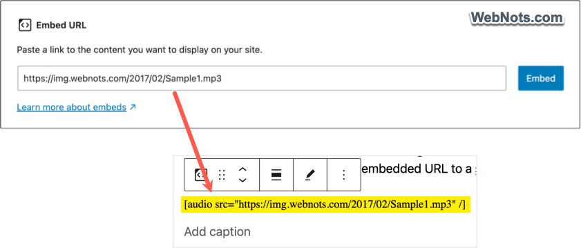 Audio Embed Converted to Shortcode