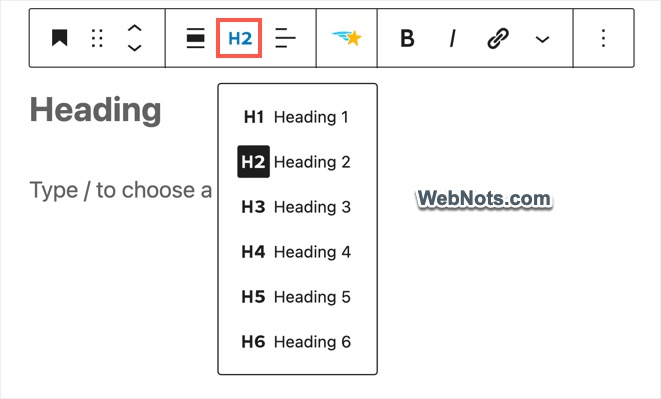 Change Heading Level in Gutenberg