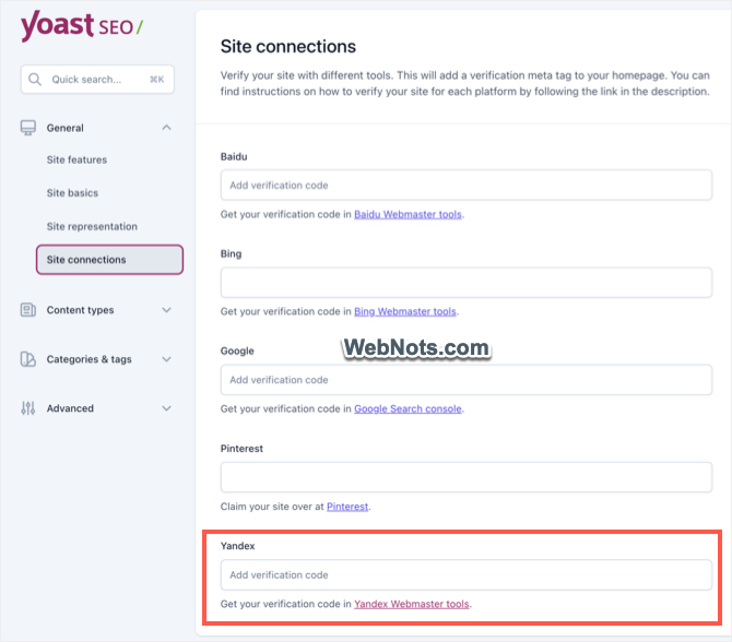 Add Yandex Tracking Code in Yoast