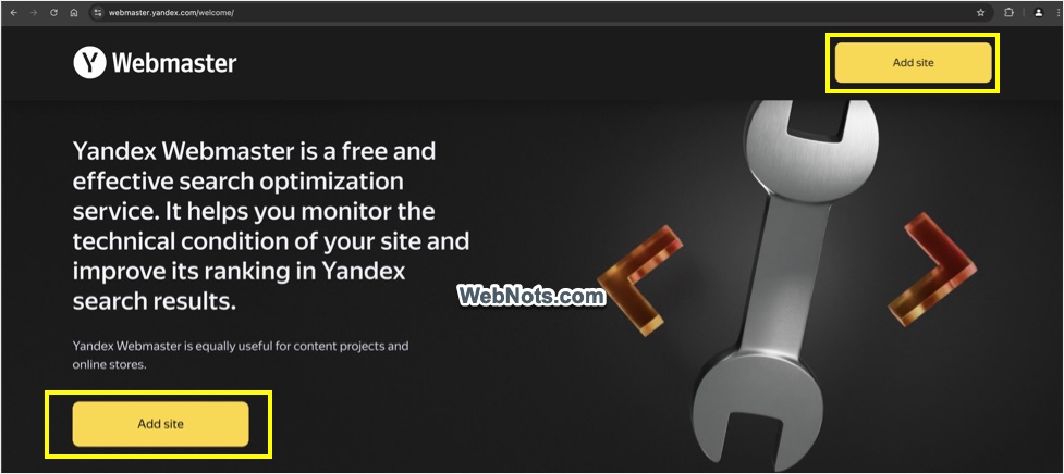 Go to Webmaster Tools Add site Section